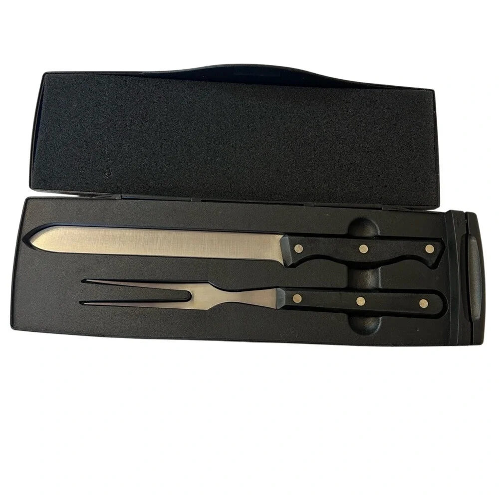 Pampered Chef Knife and Fork Carving‎ Set with Sharpener Equipped Case